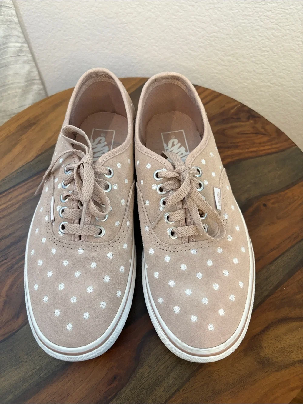 Vans Women’s Taupe Polka Dot Low-Top, platform Sneakers